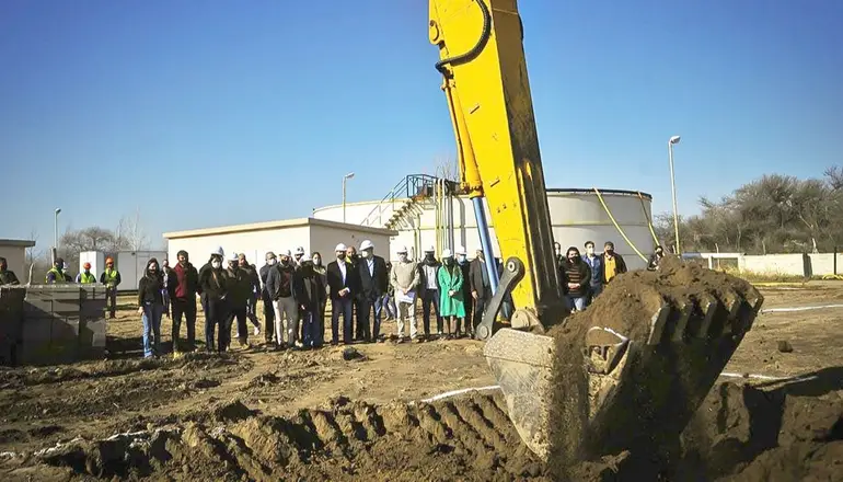 Concarán: pusieron en marcha la obra de ampliación de la planta de efluentes cloacales
